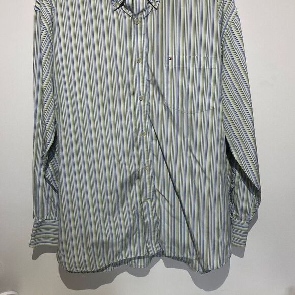 Tommy Hilfiger Men's Striped Button-Down Dress Shirt Blue/Green Size XL - Picture 2 of 7